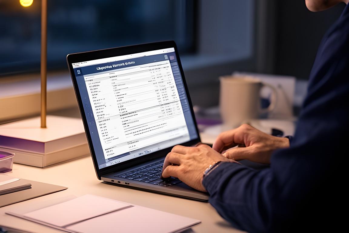 Focused freelancer reviewing quarterly tax numbers on a laptop at a tidy desk with warm evening light