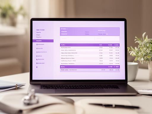 Hourly invoice template on a laptop screen beside a notebook in a softly lit home office