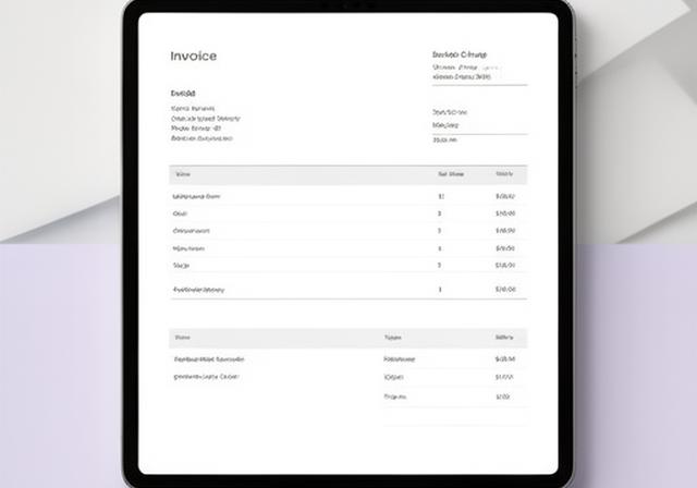 Minimal invoice template on a tablet with generous white space and simple line items