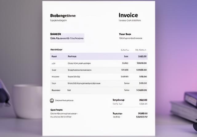 Modern invoice template displayed on a desk with a clean sidebar and subtle brand colour blocks