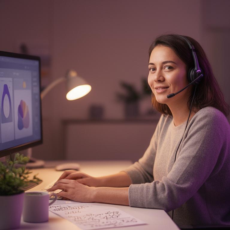 Support lead answering a customer message at a quiet desk with notes and headset nearby